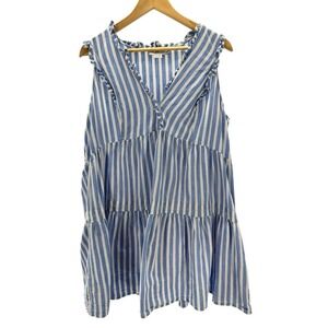 Blue and White Striped Tiered Sleeveless Dress